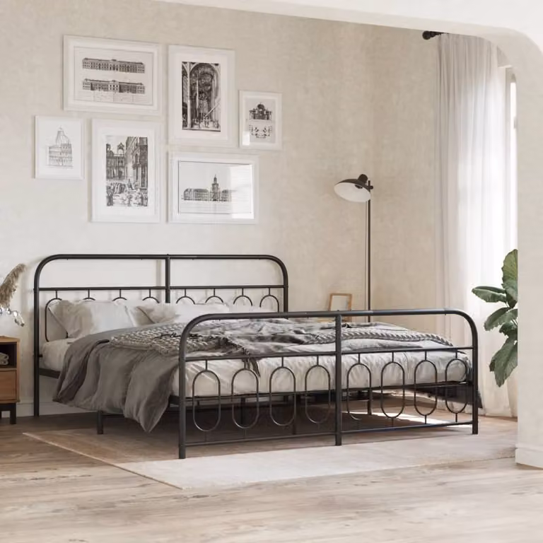 vidaXL Giroletto con Testiera e Pediera in Metallo Nero L: 187 cm, P: 100 cm, H: 219 cm