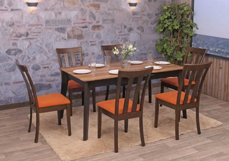 set di 6 sedie per sala da pranzo HWC-G46, sedia da cucina Sedia, tessuto/tessuto legno massiccio ~ struttura scura, arancione