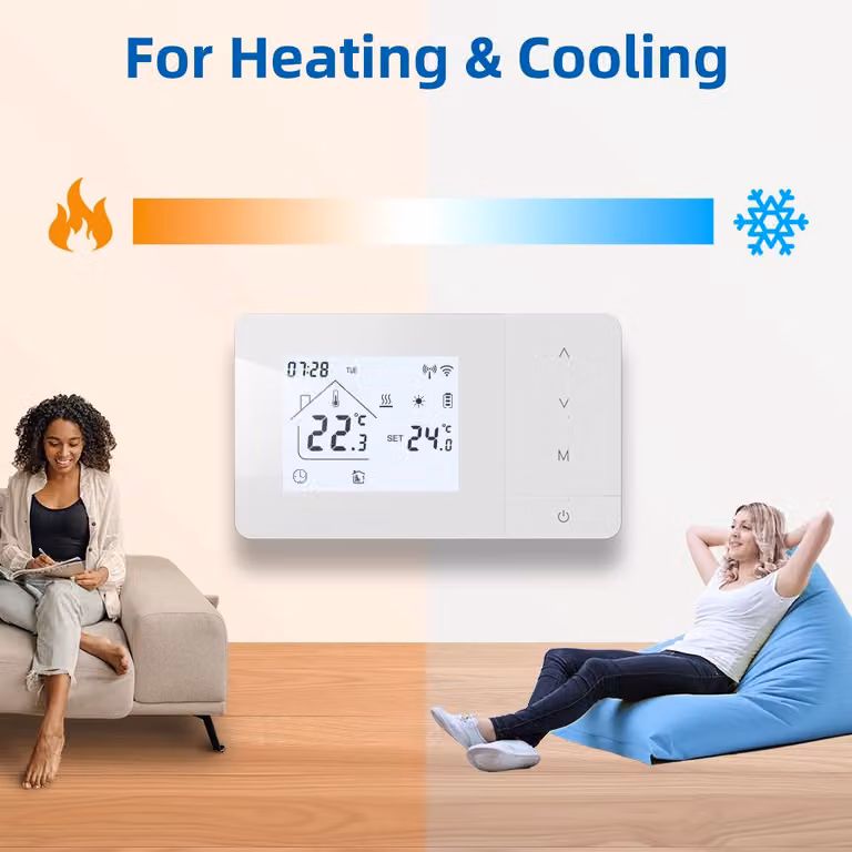 Termostato wireless bianco - Connessione Wi-Fi Tuya - Potenza: 1 Watt - Adatto per caldaie a gas e riscaldamento a pavimento - Termostato ambiente intelligente