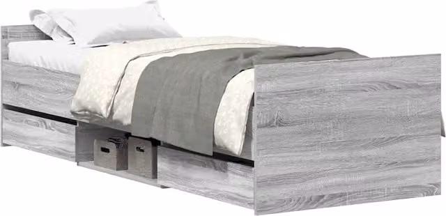 Letto singolo per adulti con testiera e pediera in legno e tessuto Grigio Sonoma L: 78 cm, P: 193 cm, H: 50 cm
