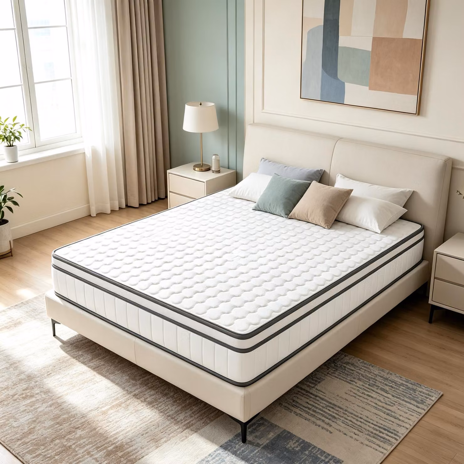 Materasso INONEFT, dimensioni 140x200x25 cm, materasso a molle insacchettate a 7 zone, rigidità H2, materasso ortopedico, colore bianco