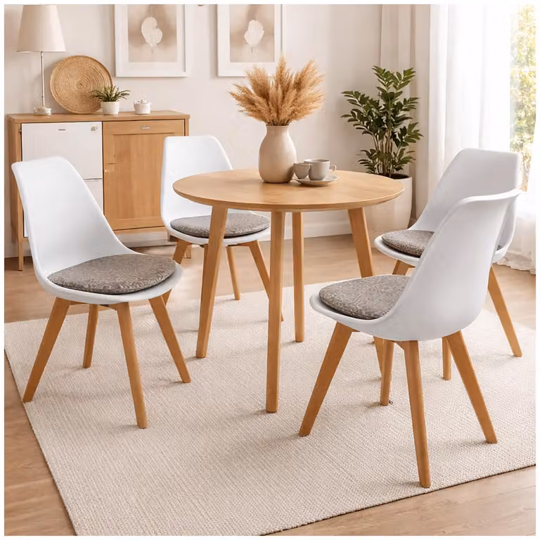 Set di 4 sedie da sala da pranzo bianche con seduta in ecopelle Atlanta marrone con ornamenti