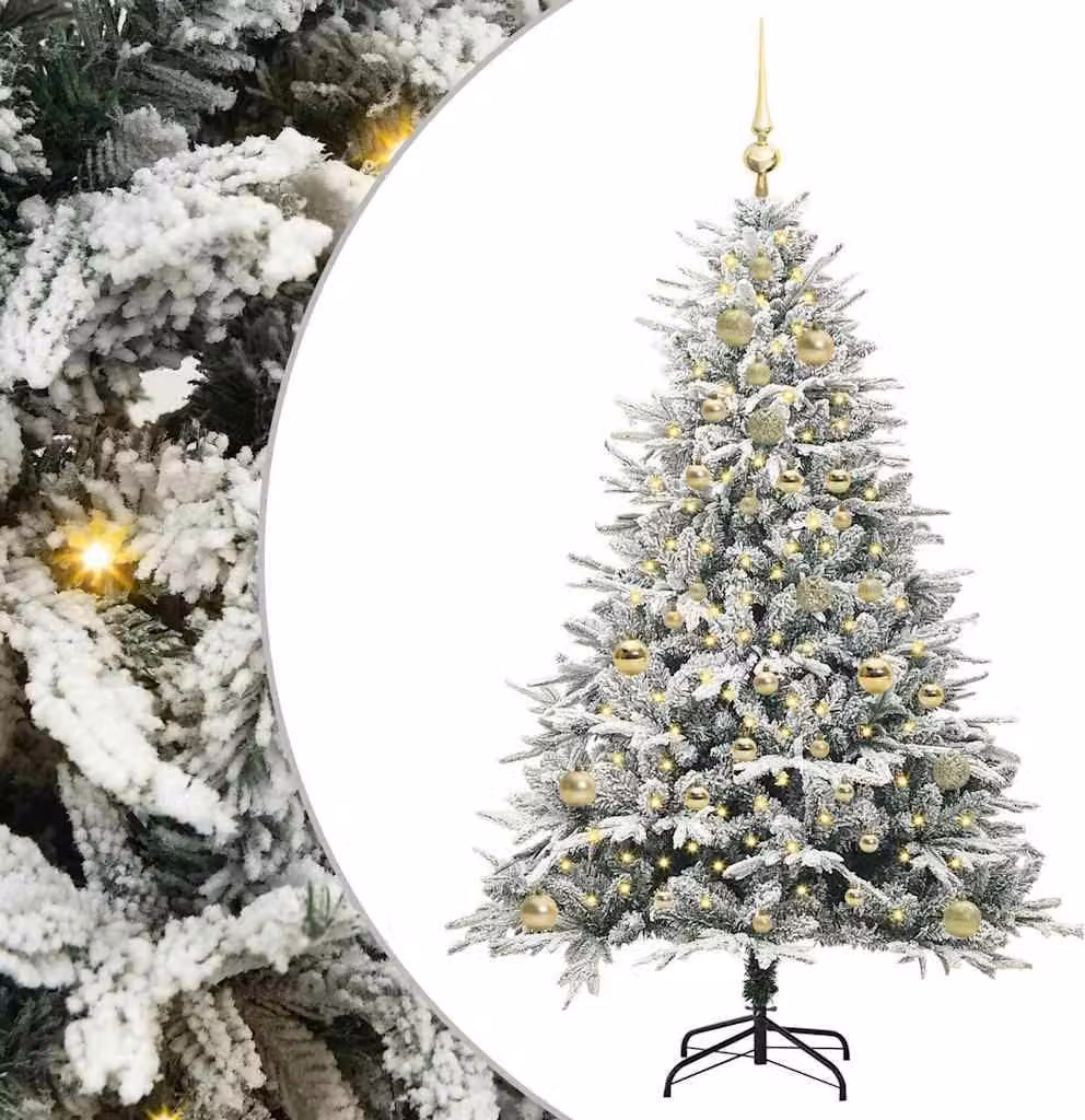 Albero di Natale Artificiale Pre-illuminato con Set di Palline