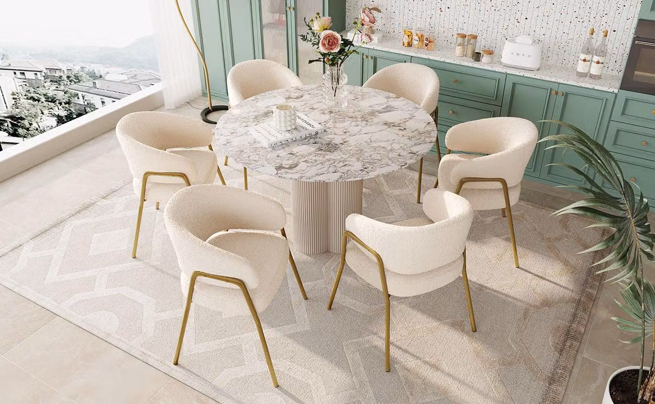 Sedia da pranzo bianca, moderna, in velluto di agnello con finitura dorata (set di 6), sedia da pranzo con gambe dorate, colore bianco