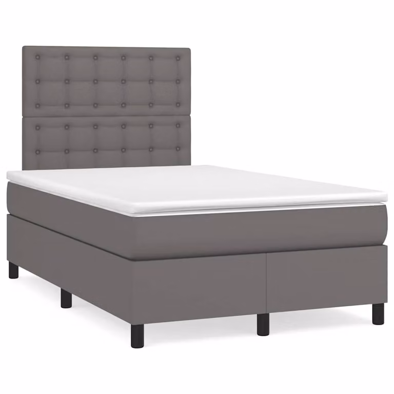 vidaXL Giroletto a Molle con Materasso Ibrido in Similpelle Grigio e Bianco, L/P/H: 120 x 200 x 123 cm