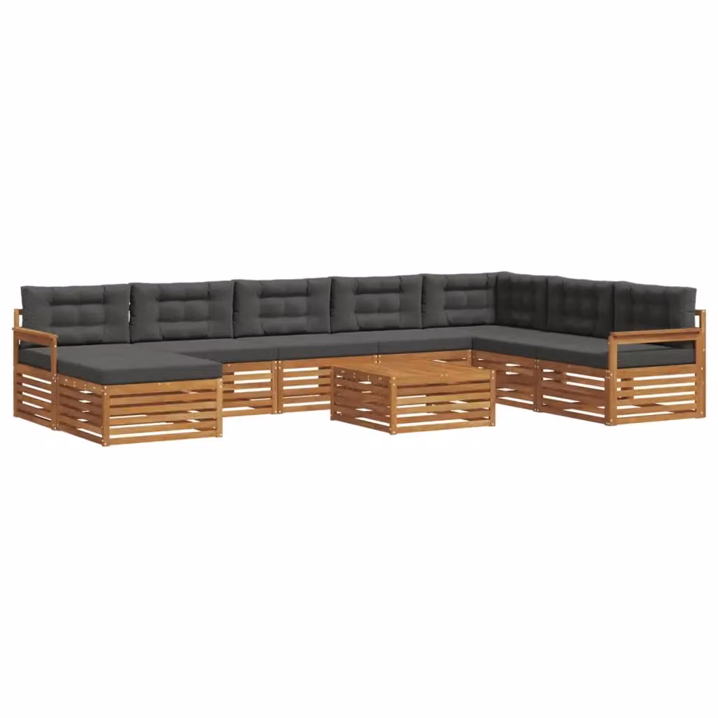 Set di divani da esterno a L vidaXL in legno di acacia con tavolino e pouf, colore Antracite e Marrone – 2