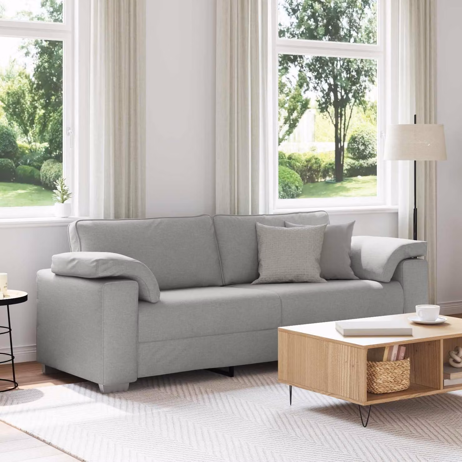vidaXL Divano Moderno a 3 Posti in Tessuto Grigio con Cuscini, L: 219 cm, P: 82 cm, H: 77 cm