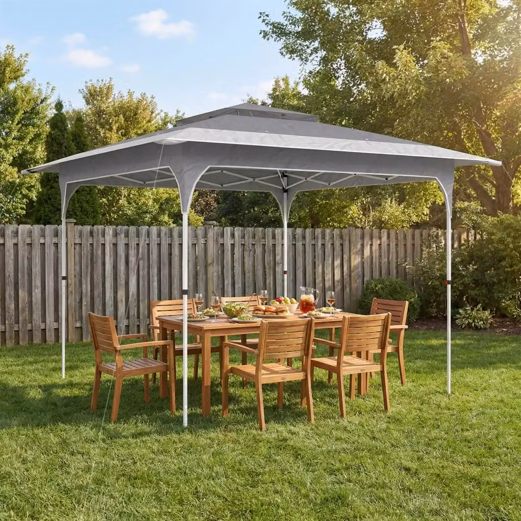 Gazebo Pieghevole Pop Up Giordanoshop in Tessuto Oxford e Metallo, Grigio e Bianco, L/P/H: 352 x 352 x 278 cm – 2
