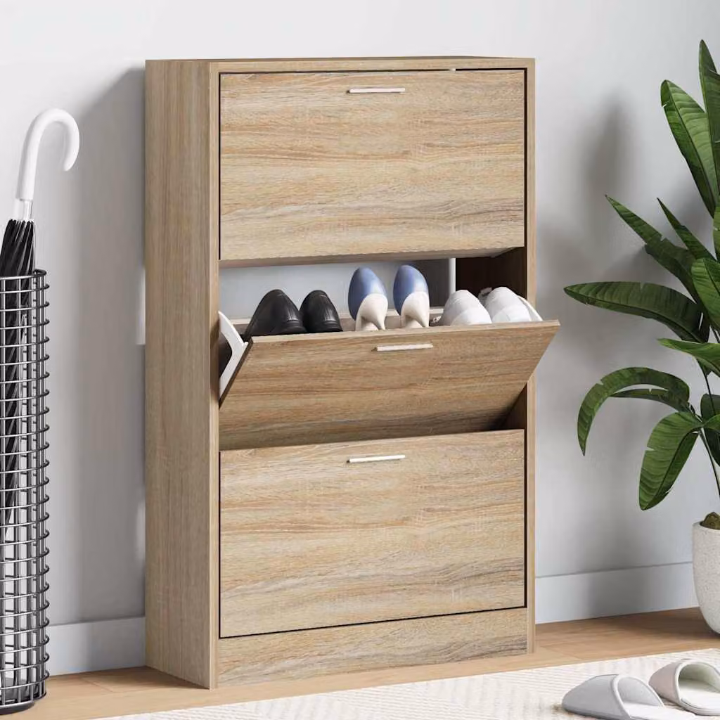 Scarpiera moderna a parete vidaXL in legno color rovere, L: 63 cm, P: 24 cm, H: 103 cm