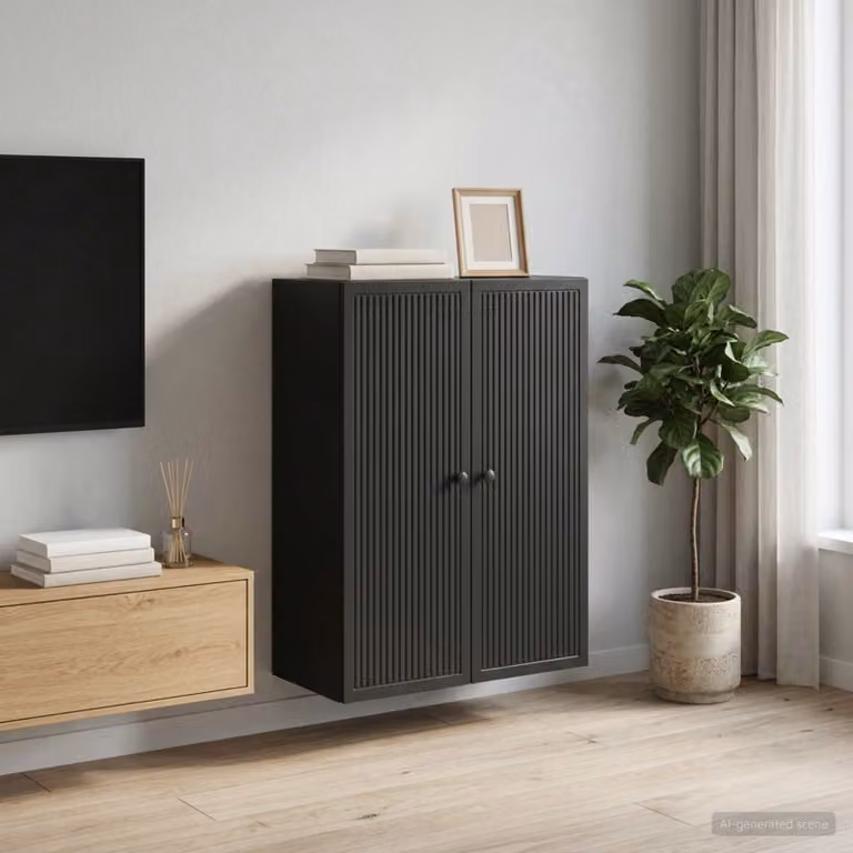 Mobiletto a muro vidaXL Nero in stile vintage con ante a battente e ripiani interni, L: 66 cm, P: 34,5 cm, H: 90 cm