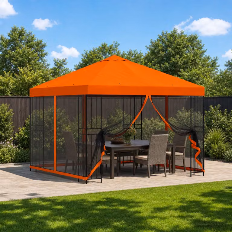 vidaXL Gazebo da giardino con pareti laterali in acciaio e poliestere Arancione L: 300 cm, P: 300 cm, H: 276,5 cm