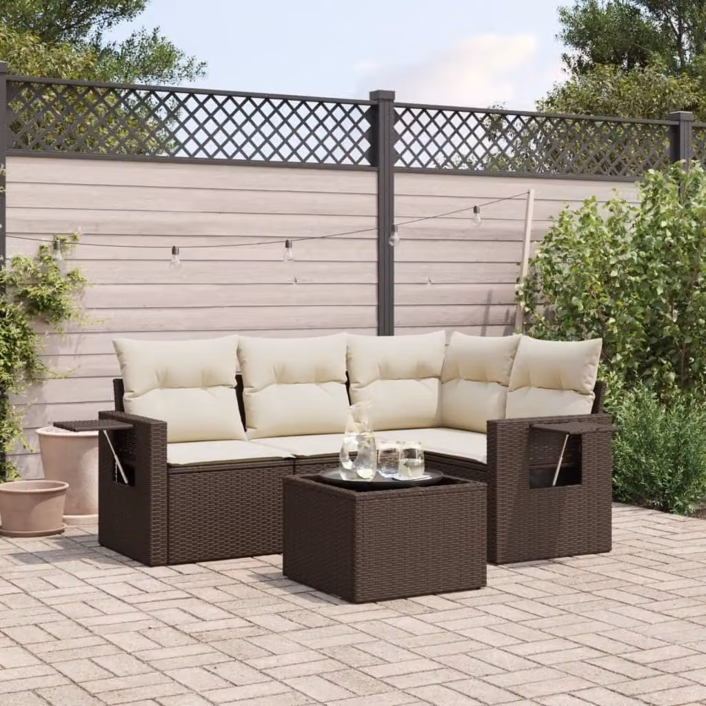 Maison Exclusive - Set Divano da Giardino 5 pz con Cuscini Marrone in Polyrattan