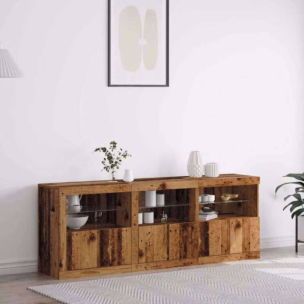Madia moderna vidaXL con LED in legno vecchio marrone L: 181 cm, P: 37 cm, H: 67 cm