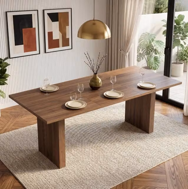 Tavolo da pranzo allungabile 140/200 cm in MDF con piano da 3 cm; noce