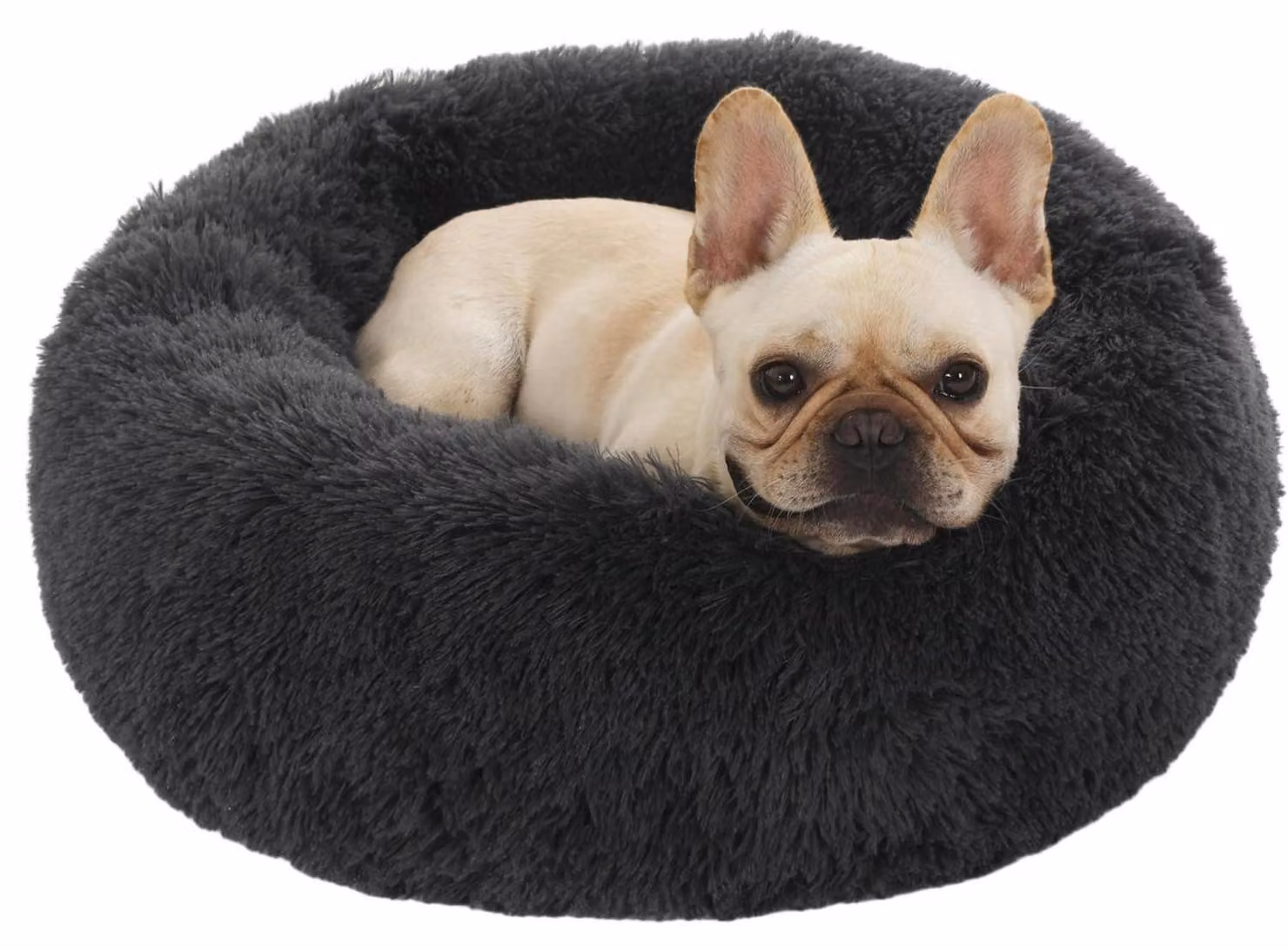 Cuccia per cani a forma di ciambella, in peluche, lavabile, di colore grigio scuro, diametro 58 cm