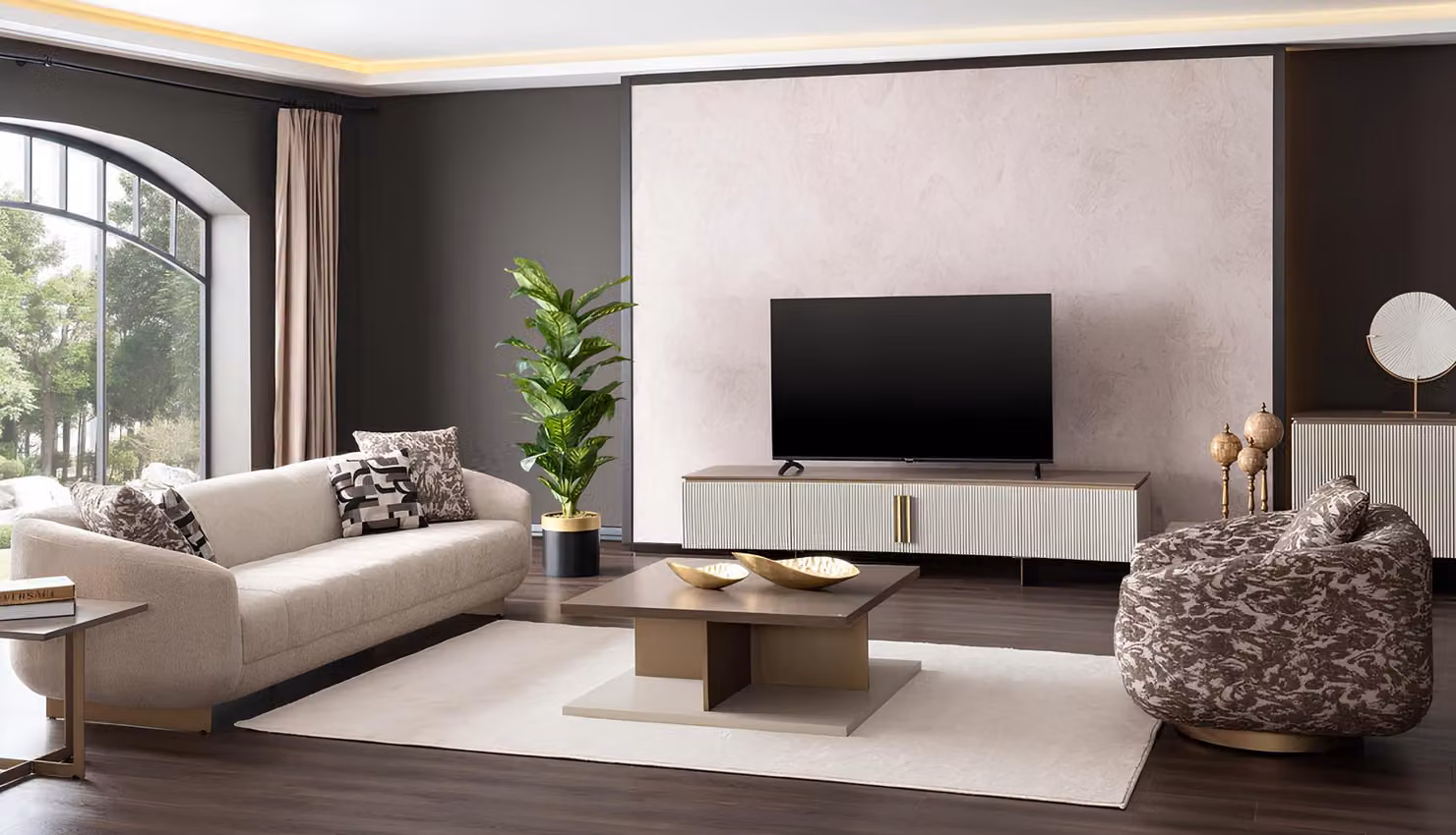 3+1-Sitzer, Couchtisch und TV-Lowboard – stilvolles Wohnzimmer-Set