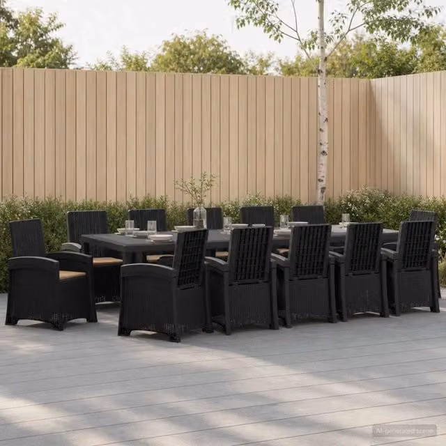Set da pranzo da giardino moderno vidaXL in polyrattan da 14 pezzi, colore antracite e beige – 1