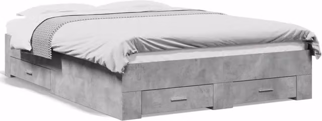 Letto matrimoniale | Letto per adulti | Giroletto Cassetti Grigio Cemento 140x190 cm Legno Multistrato