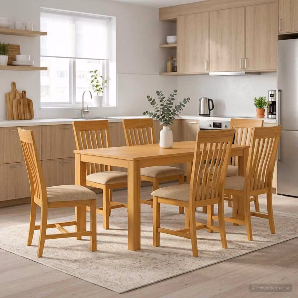Set da pranzo moderno vidaXL in legno di quercia beige composto da tavolo rettangolare e 6 sedie L/P/H: 150 x 110 x 75 cm