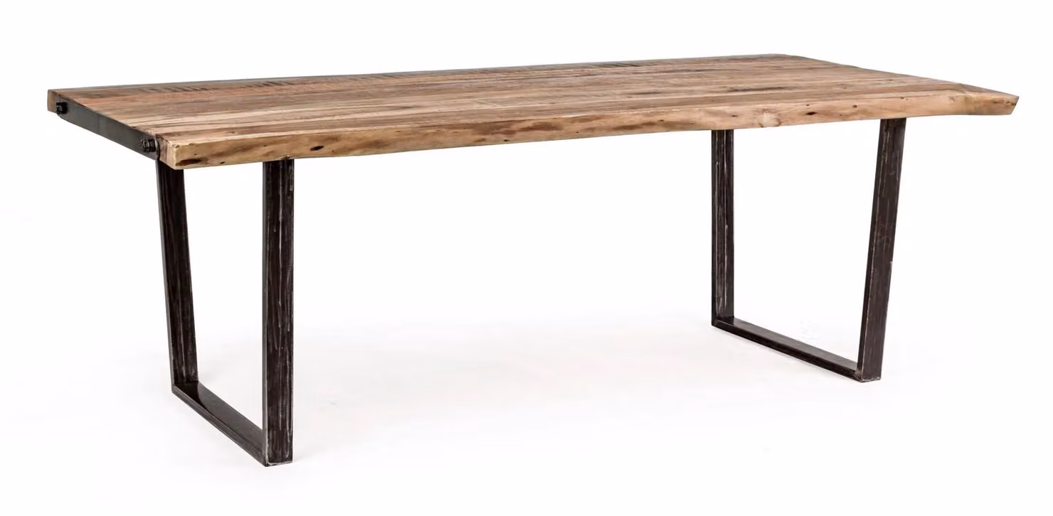Tavolo ELMER in legno di acacia e gambe in acciaio nero, 200×100 cm