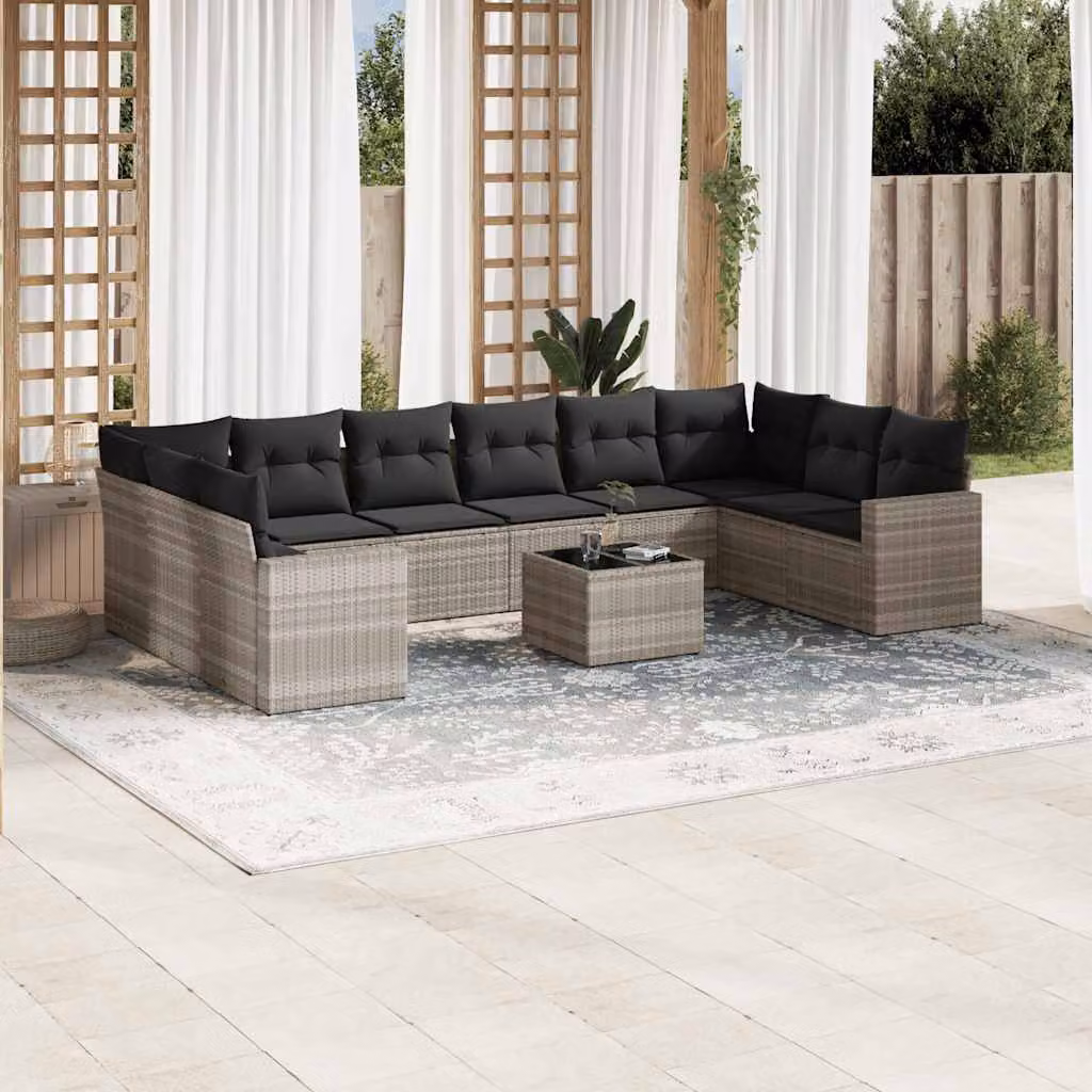 Set di divani da giardino vidaXL in 11 pezzi con cuscini in polyrattan e struttura in metallo, colore grigio – 1