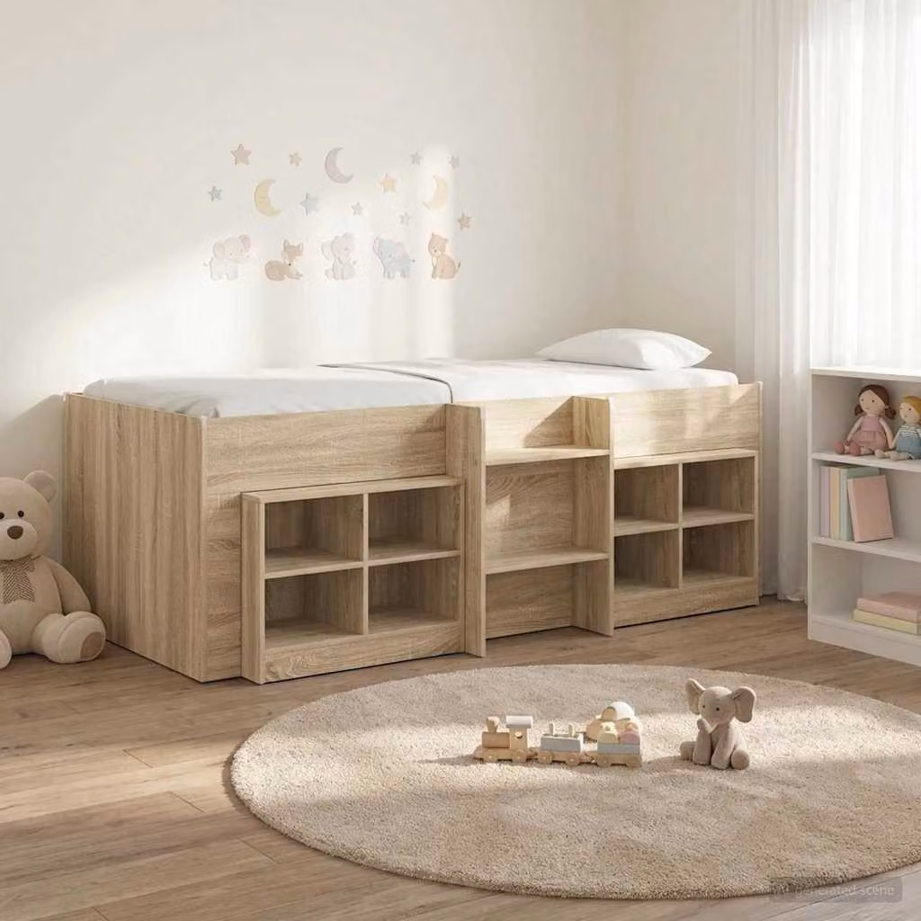 Set di 3 pezzi Letto Loft Singolo con Mobile vidaXL in Rovere Sonoma, L/P/H: 200 x 100 x 203 cm