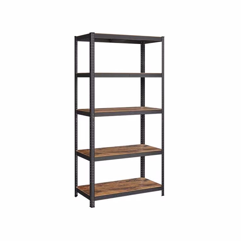 Scaffalatura a 5 Ripiani, Marrone Vintage + Nero / 5 Ripiani (60 x 120 x 200 cm)
