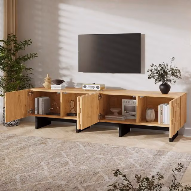 Desviae Mobile porta TV con 4 ante push to open e vani chiusi in MDF e truciolare naturale per soggiorno 180 × 38,5 × 45 cm