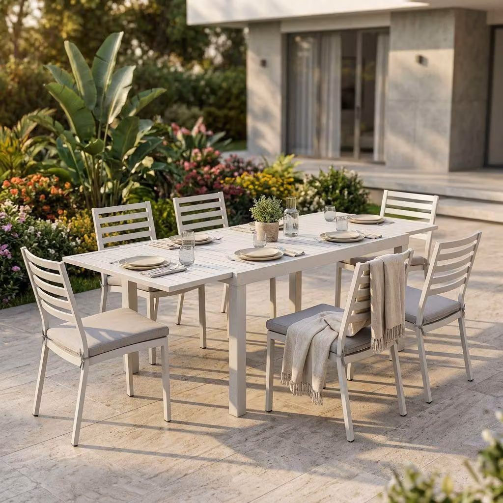Milani Home - Set Tavolo Giardino Allungabile Rettangolare 160/240x90 Con 6 Sedie In Alluminio Tortora Da Esterno - Tortora