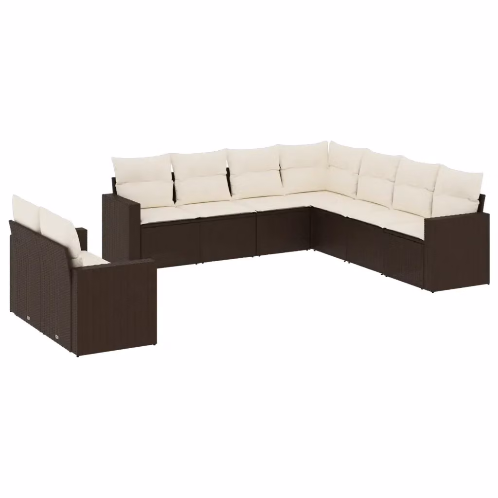 Set di divani da giardino a L vidaXL in polyrattan marrone con 9 pezzi e cuscini inclusi – 2