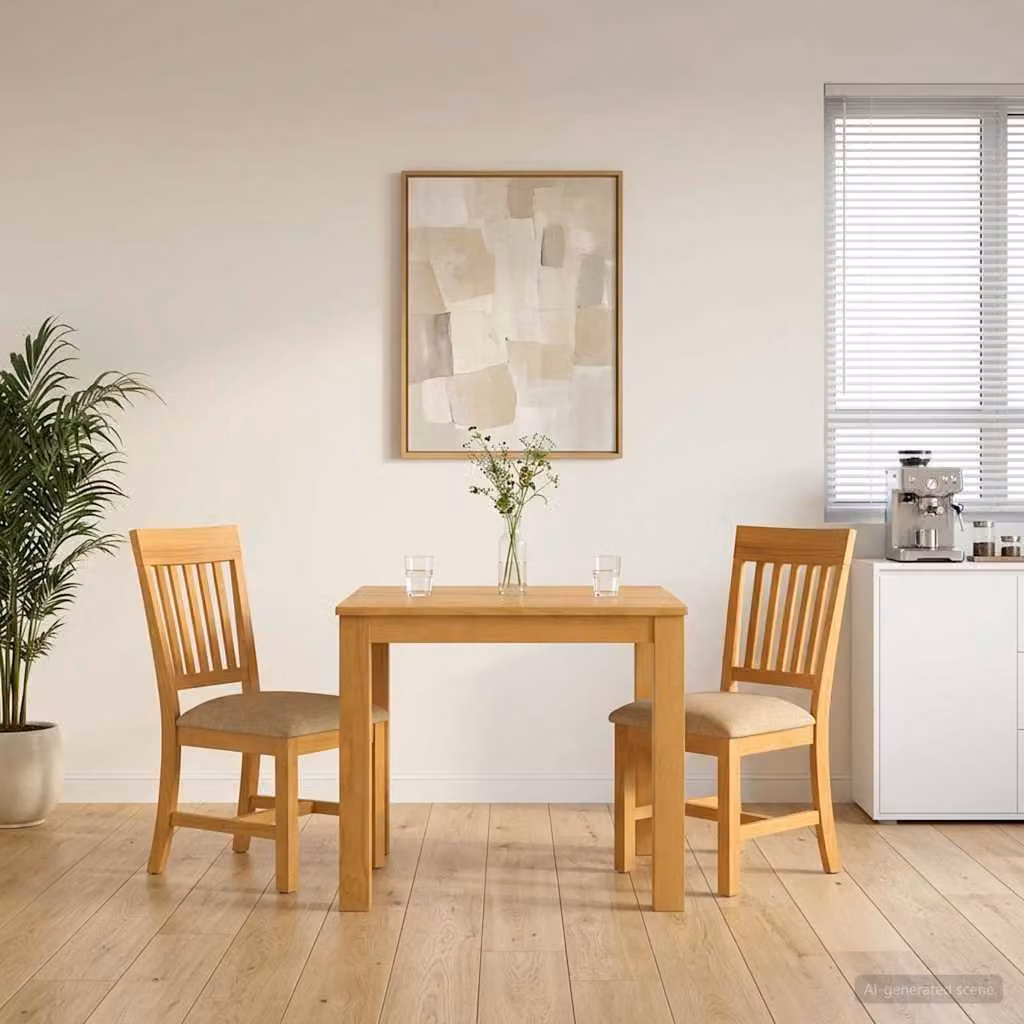 Set da pranzo moderno vidaXL in legno di quercia beige composto da tavolo rettangolare e 3 sedie L: 110 cm, P: 75 cm, H: 90 cm
