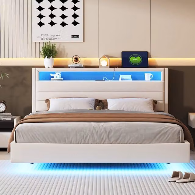 Letto matrimoniale 160x200 cm - Xylo - USB LED Lin Beige