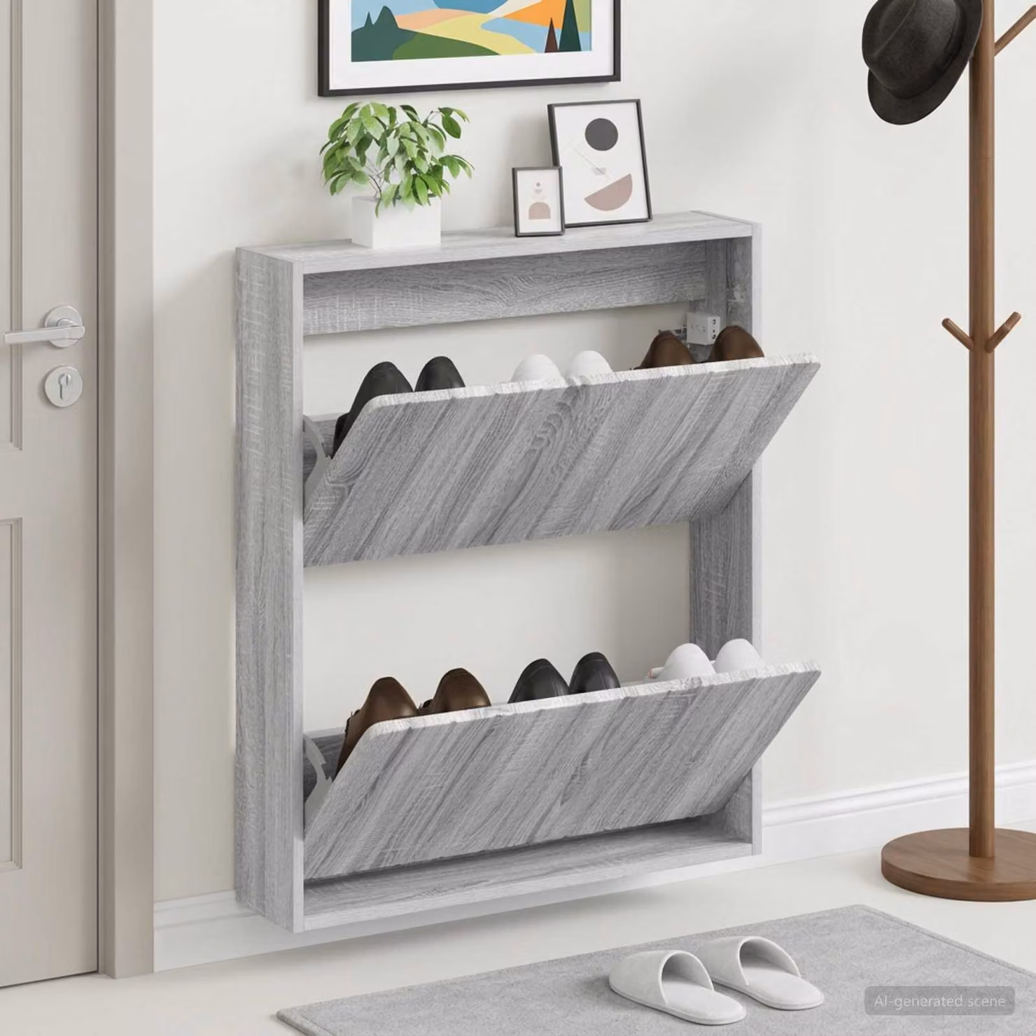 Mobiletto per scarpe da muro vidaXL ZWOLLE grigio L: 71 cm, P: 17 cm, H: 86 cm