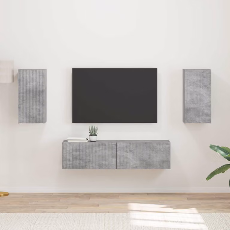 Set mobile TV moderno vidaXL in 4 pezzi, colore grigio, realizzato in legno MDF per il tuo soggiorno