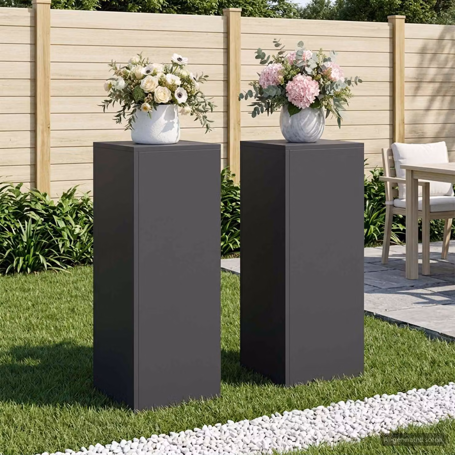Set di 2 supporti per piante vidaXL in metallo nero opaco, L/P/H: 30 x 30 x 80 cm