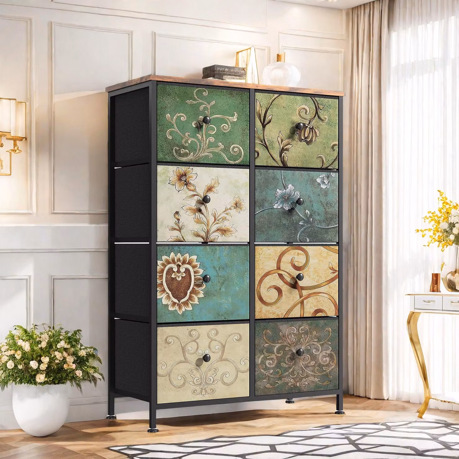 Cassettiera Fortuna Lai con 8 cassetti in tessuto, credenza per cucina, ufficio, corridoio, mobile TV