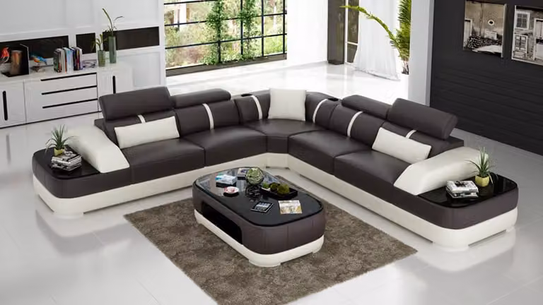 Ledersofa Polster Sitz Eck Sofa Garnitur Wohnlandschaft Wohnzimmer Couch mit USB