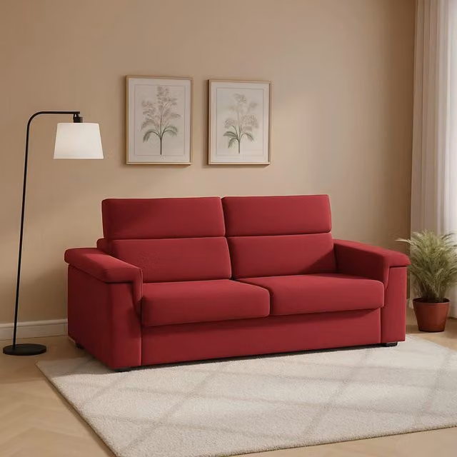 Divano Letto Rigolato DMORA a 2 Posti con Rivestimento Sfoderabile in Tessuto Rosso Made in Italy L: 185 cm, P: 95 cm – 1