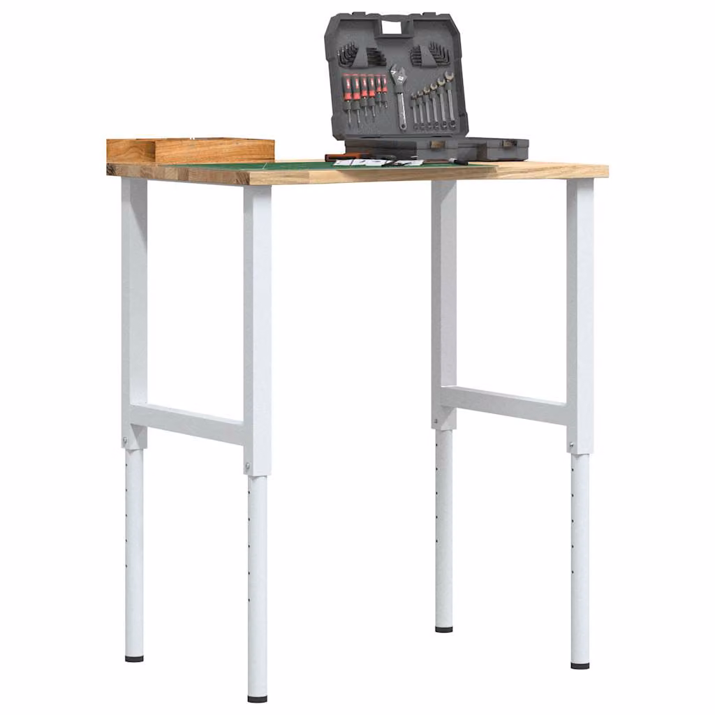 vidaXL Banco da Lavoro Regolabile in Legno Massello e Metallo L: 80 cm, P: 60 cm, H: 71,5-98 cm