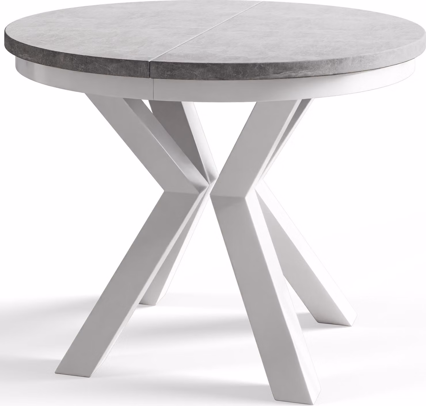Tavolo da pranzo rotondo LOFT, tavolo allungabile diametro: 120 cm/200 cm, tavolo da soggiorno colore: grigio, con gambe in metallo bianco