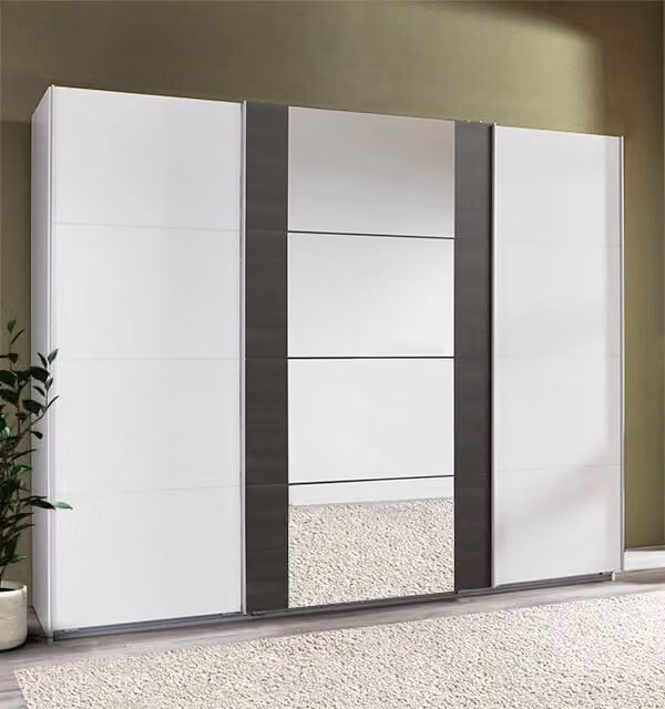 Armadio ad ante scorrevoli Bern 313cm in acciaio grezzo bianco