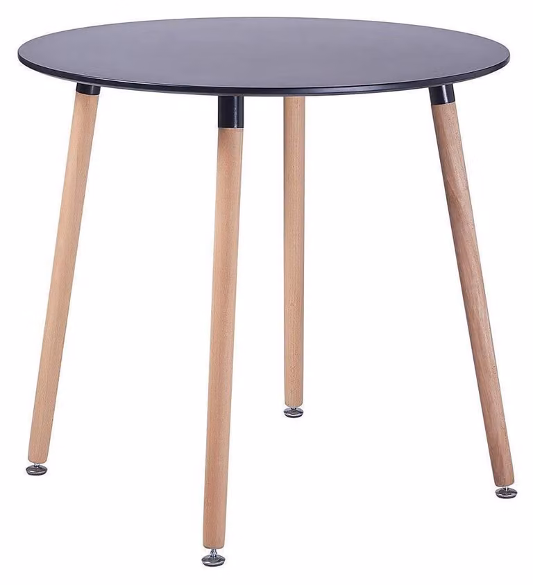 Tavolo rotondo da pranzo, 80x73 cm, MDF nero opaco con gambe in faggio