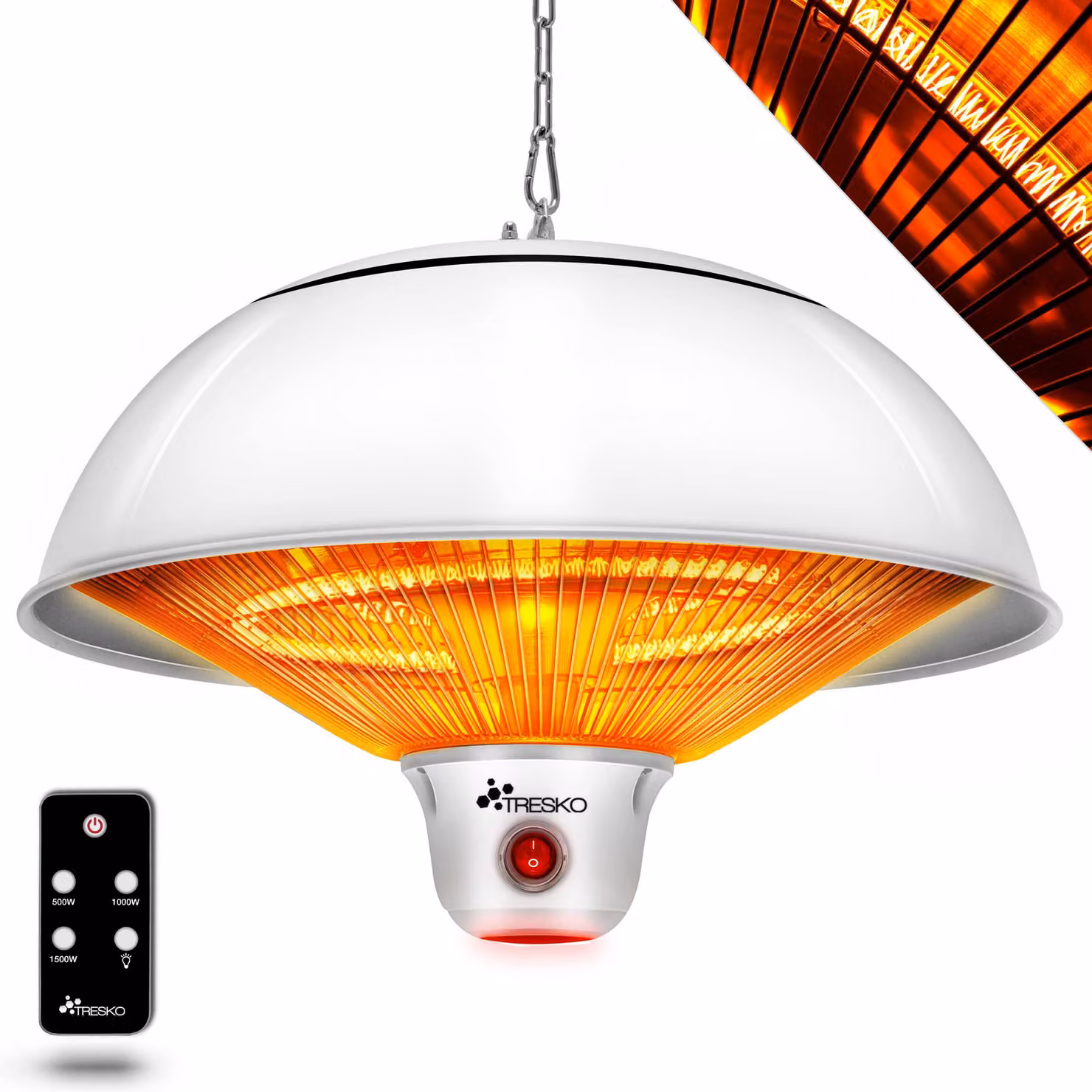 Riscaldatore elettrico per terrazza, da montare a soffitto, 1500 W - Riscaldamento a infrarossi - Alluminio bianco - Per veranda