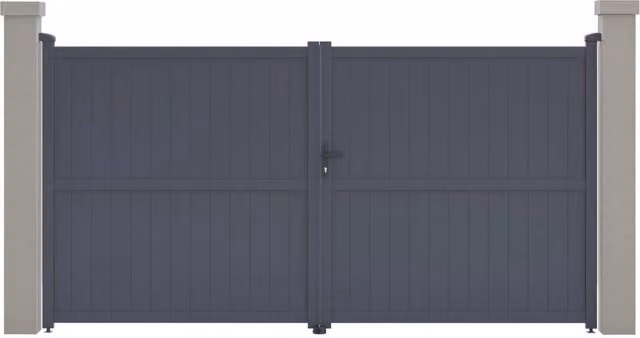 Cancello a battente doppio Maurice in alluminio opaco Habitat et Jardin, Grigio, L: 349,5 cm, H: 180,9 cm – 1