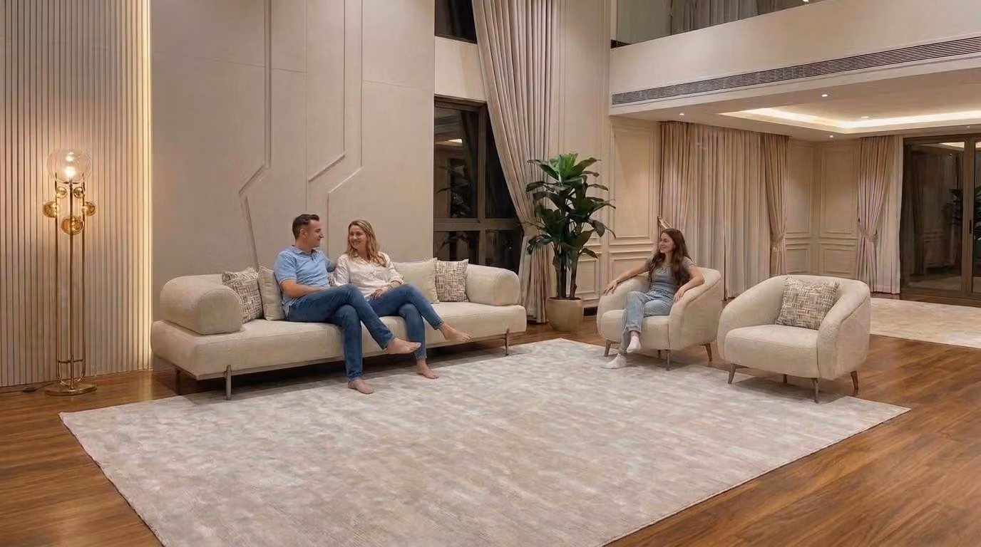 Modernes Wohnzimmer Set Sofa 2 Sessel Beige Polstermöbel