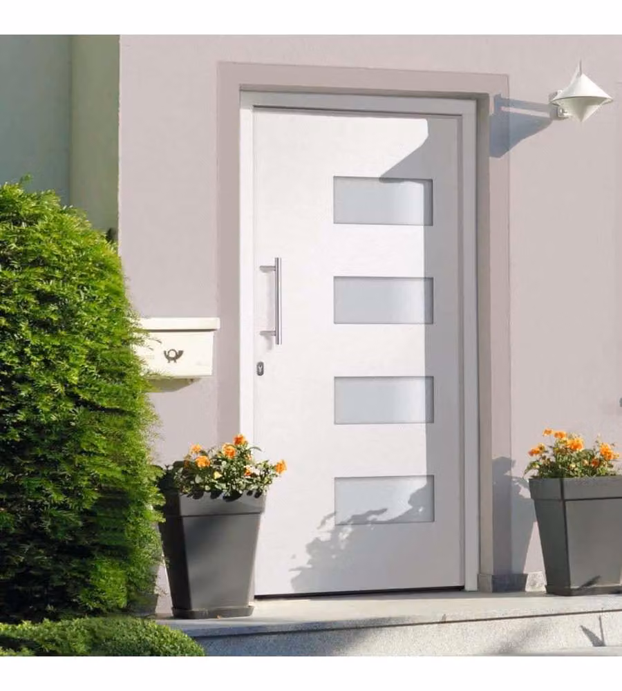 Porta d'Ingresso Moderna vidaXL in Alluminio e PVC Bianco L: 100 cm, H: 210 cm