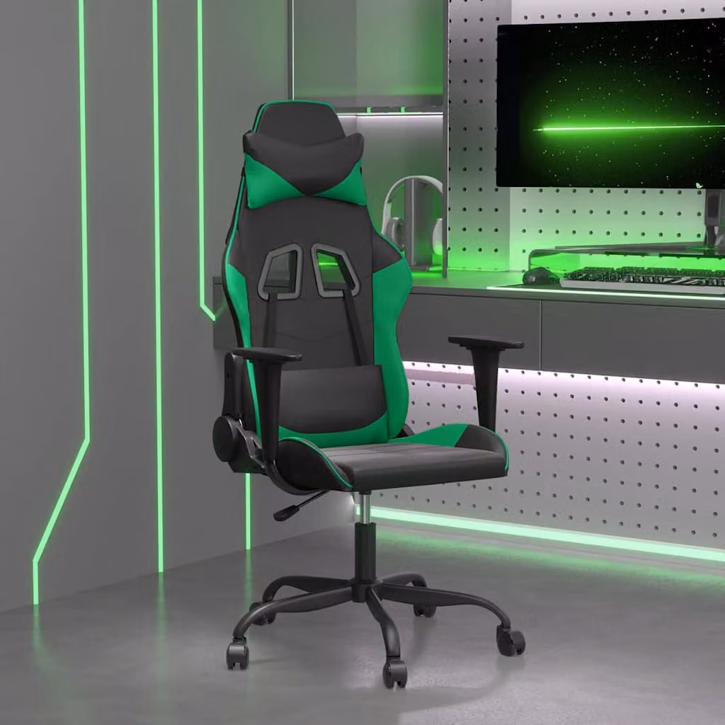 Sedia da Gaming vidaXL in Similpelle Multicolore Nero e Verde con Poggiatesta e Ruote