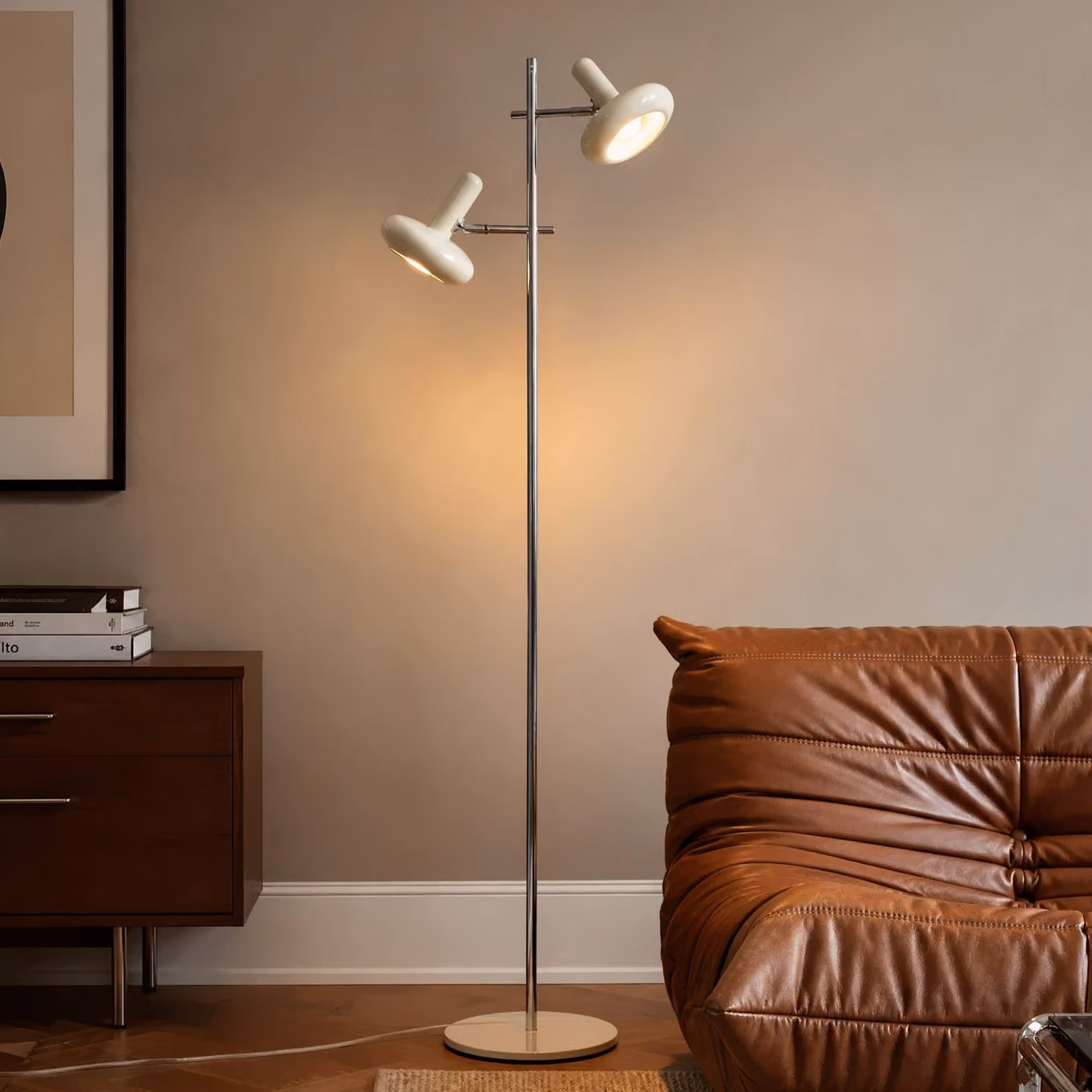 Lampada da terra Dylan Lindby, Crema / Ambra, Soggiorno / Sala da pranzo, Metallo, Vintage, Lampada da terra