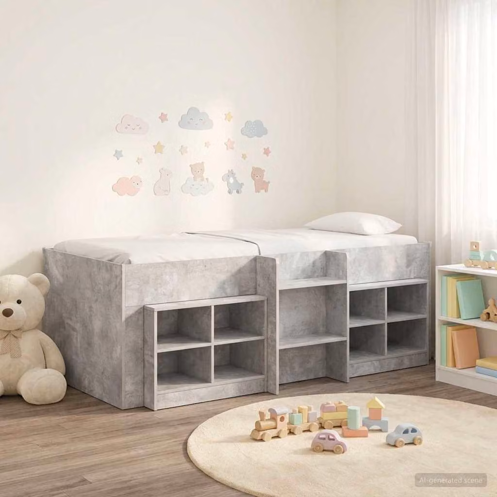 Maison Exclusive - Struttura letto a soppalco con armadio, 3 pezzi, colore grigio cemento, realizzata in materiale composito di legno