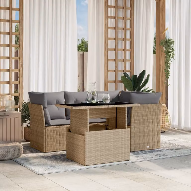 vidaXL Set Divano da Giardino a L con Tavolino e Cuscini Beige e Grigio in Polyrattan e Acciaio